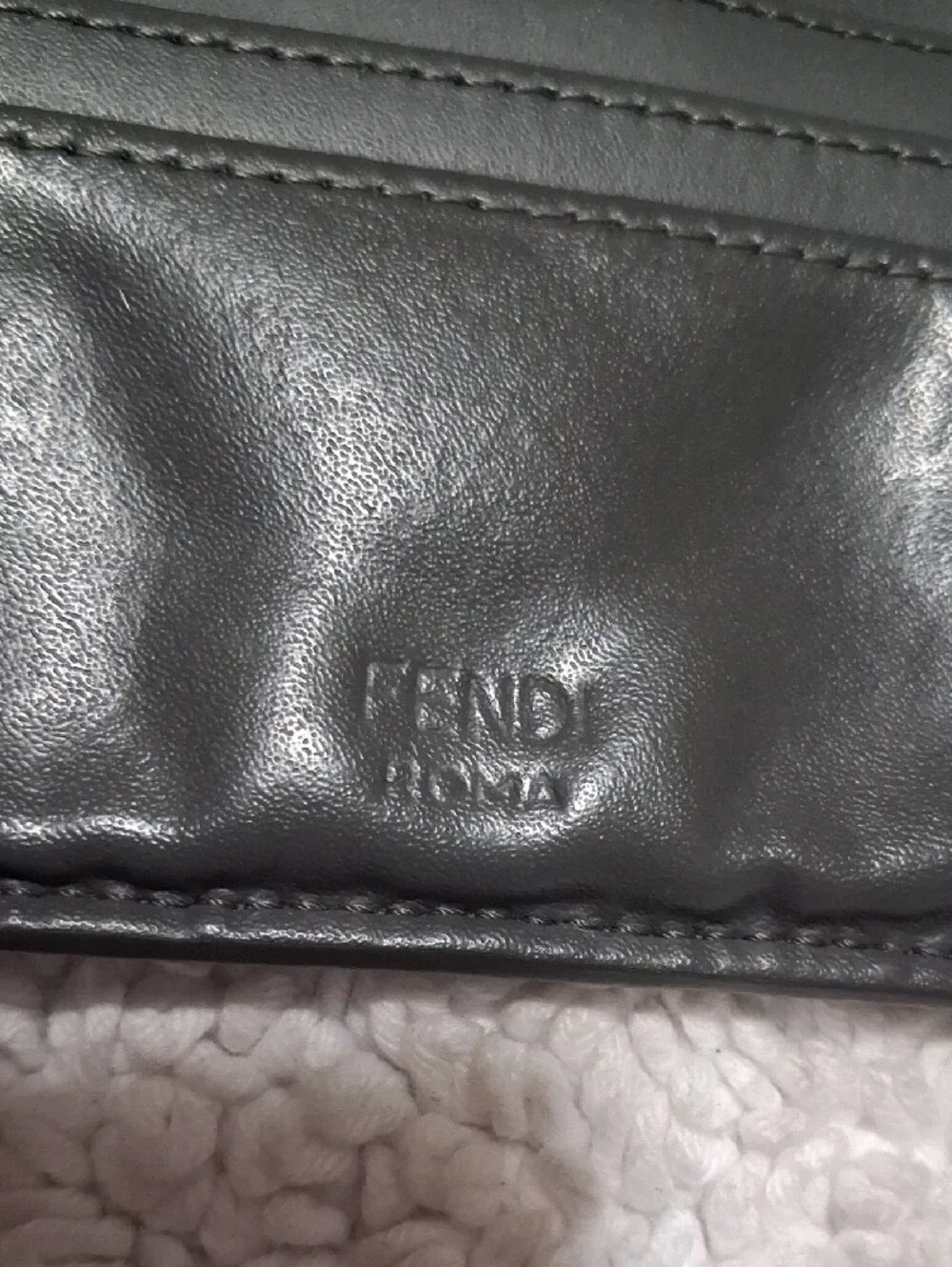 Fendi Gray Leather Card Holder with Multicolor Stripes